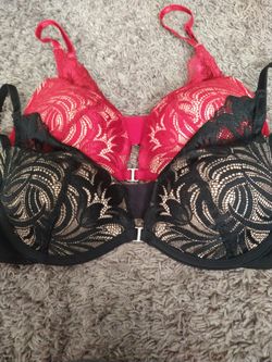 Adored by Adore Me Bra 1 Black Lace 1 Red Lace w/ Rhinestone in center- Size 32B
