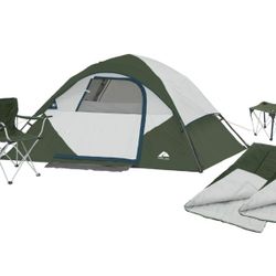 6-Piece Camping Combo -Green (Includes tent, chairs, sleeping bags, and table)