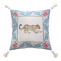 New! Blue White Cheetah Designer Pillow Cover With White Tassels. Livingroom, Bedroom, 18x18 Outdoor