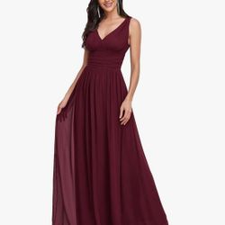 Burgundy V-neck Dress