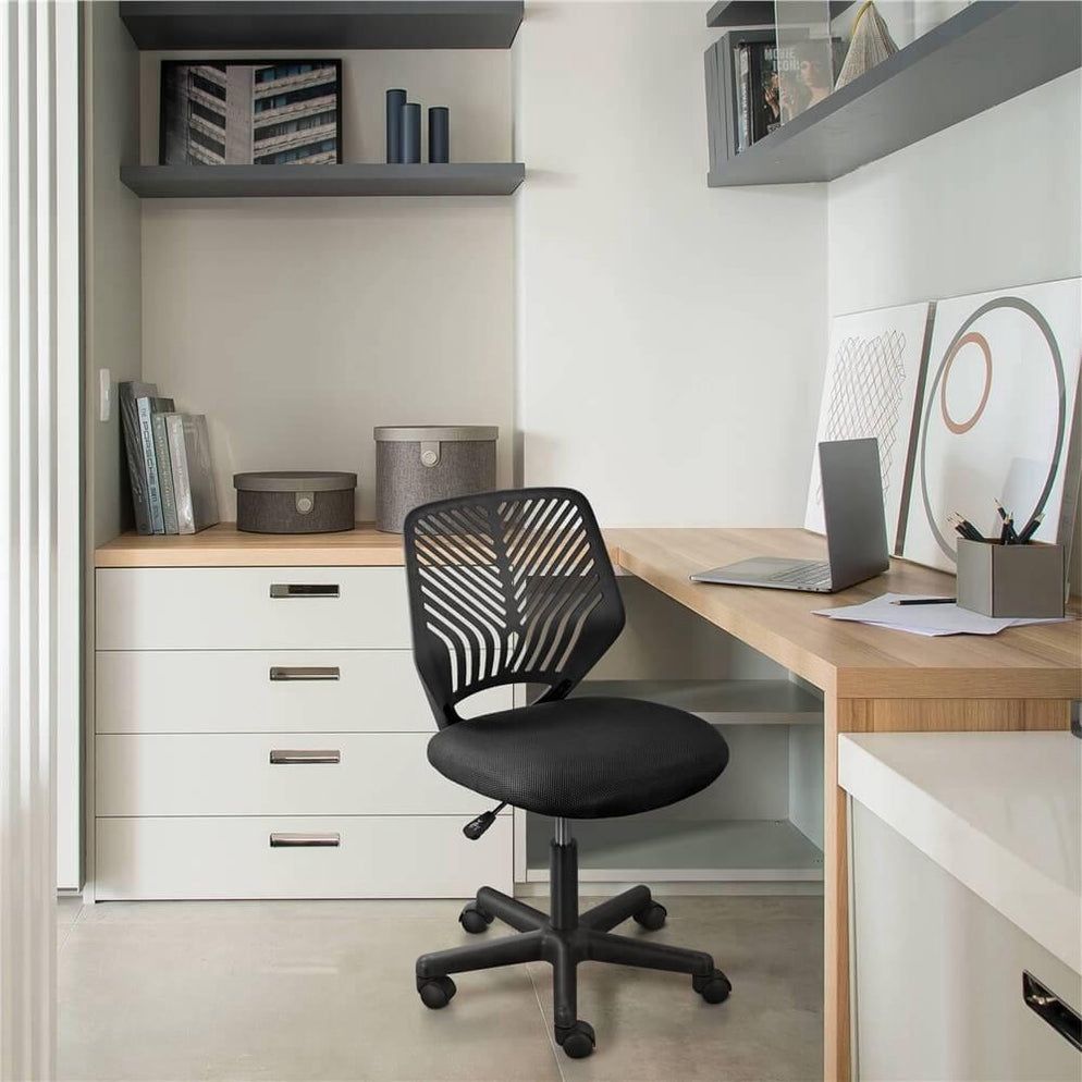 Breathable Mesh Chair, Armless Study Chair, Multifunctional & Smart, 360° Rolling Wheels, Seat Height Adjustment, Modern & Versatile