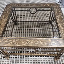 Copper Metal Coffee Table With Tinted Glass Top.
