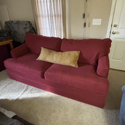 $75 Red Fabric Couch, 6 FT long