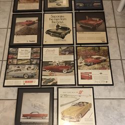 11- 11 x 14 Vintage Framed Automobile Magazine Advertisements-1950’s-1970’s