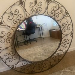 Stunning 42” Antique Metal Wall Mirror – Elegant Scroll Design