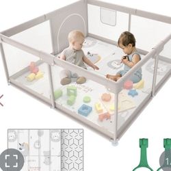 ZEEBABA Baby Playpen With Mat, 47x47 Inch Playpen, Playpen For Babies And Toddlers, Small Baby Play Pens, Large Playpen For Toddler, Play Yard For Inf