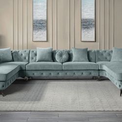 Brand New Dusty Blue Retro Style Sectional Sofa 