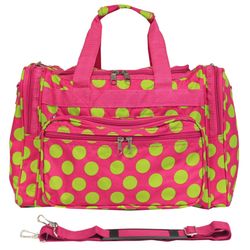 16” Carry On Duffle Bag w/ Shoulder Strap - Fuchsia Lime Dot