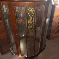 1950's Wooden Curio Cabinet w/ Glass Shelving