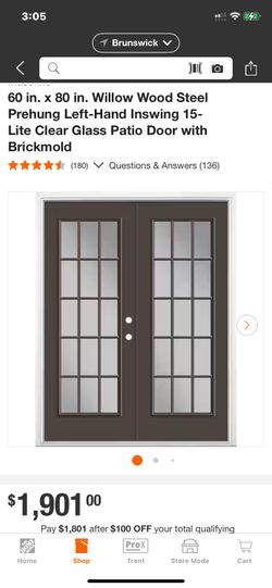 Glass Patio Door 15 Lite 60in x 80in  Left Inswing