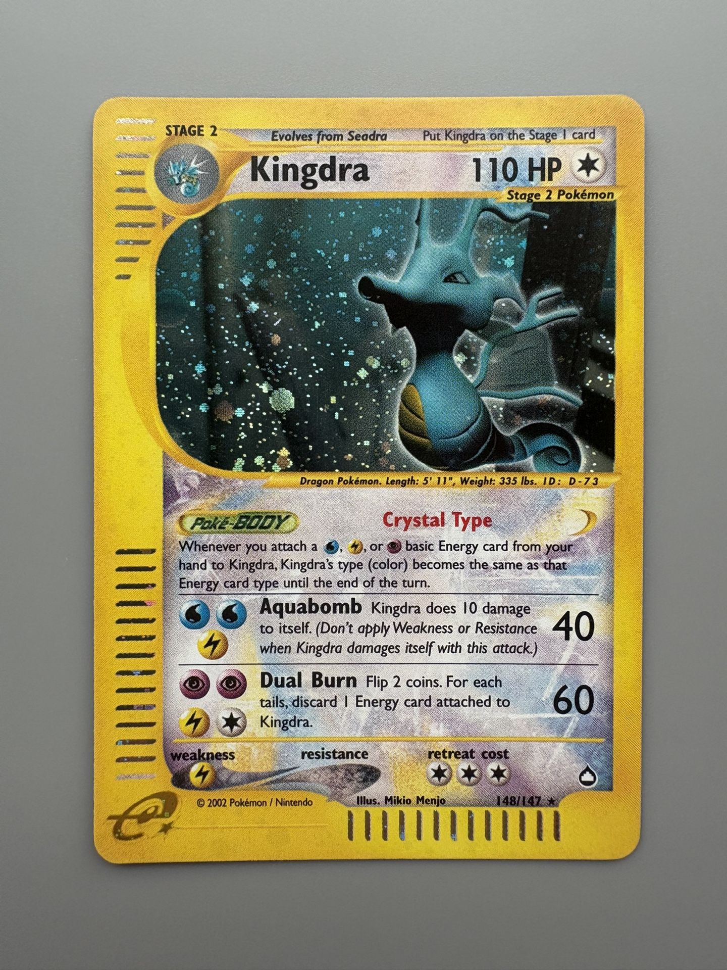 Crystal Kingdra 148/147 Secret Rare Holo Aquapolis Pokemon Card