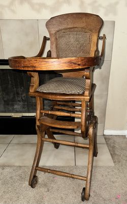 Vintage Wooden High Chair Convertible Rocker – Antique Baby Chair