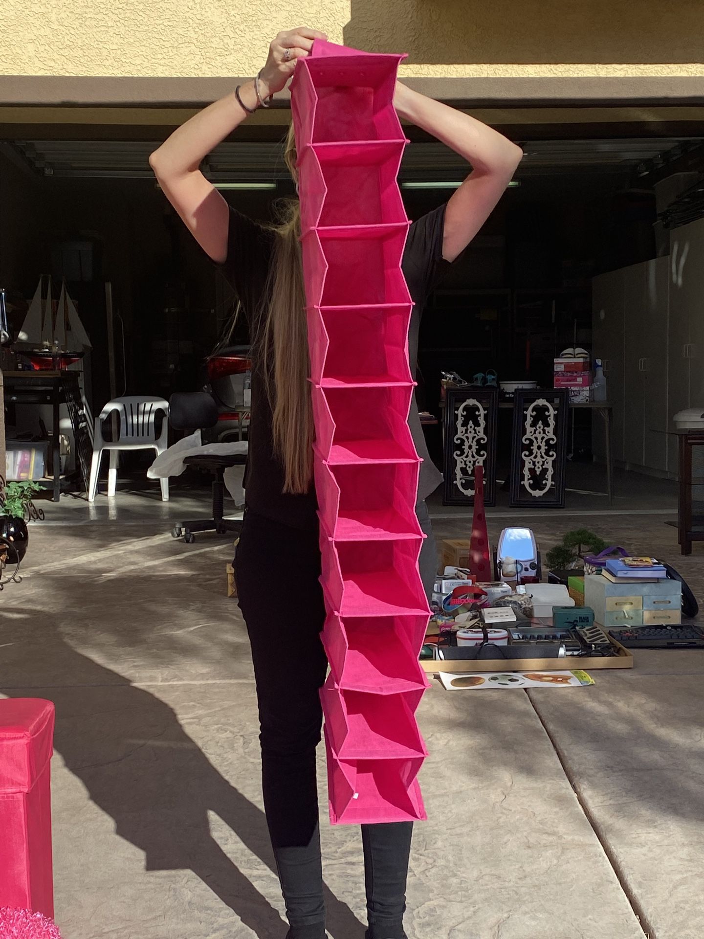 Hot Pink Closet Storage. Collapsible Hung Shoes / Folded Clothes Storing