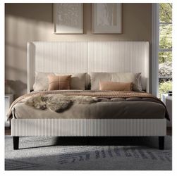 Corduroy upholstered KING bed frame