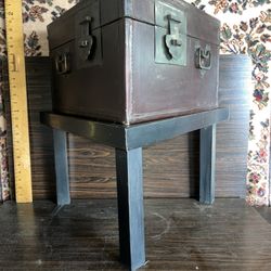 Vintage Chinese Triangular Table Box On Wood Base