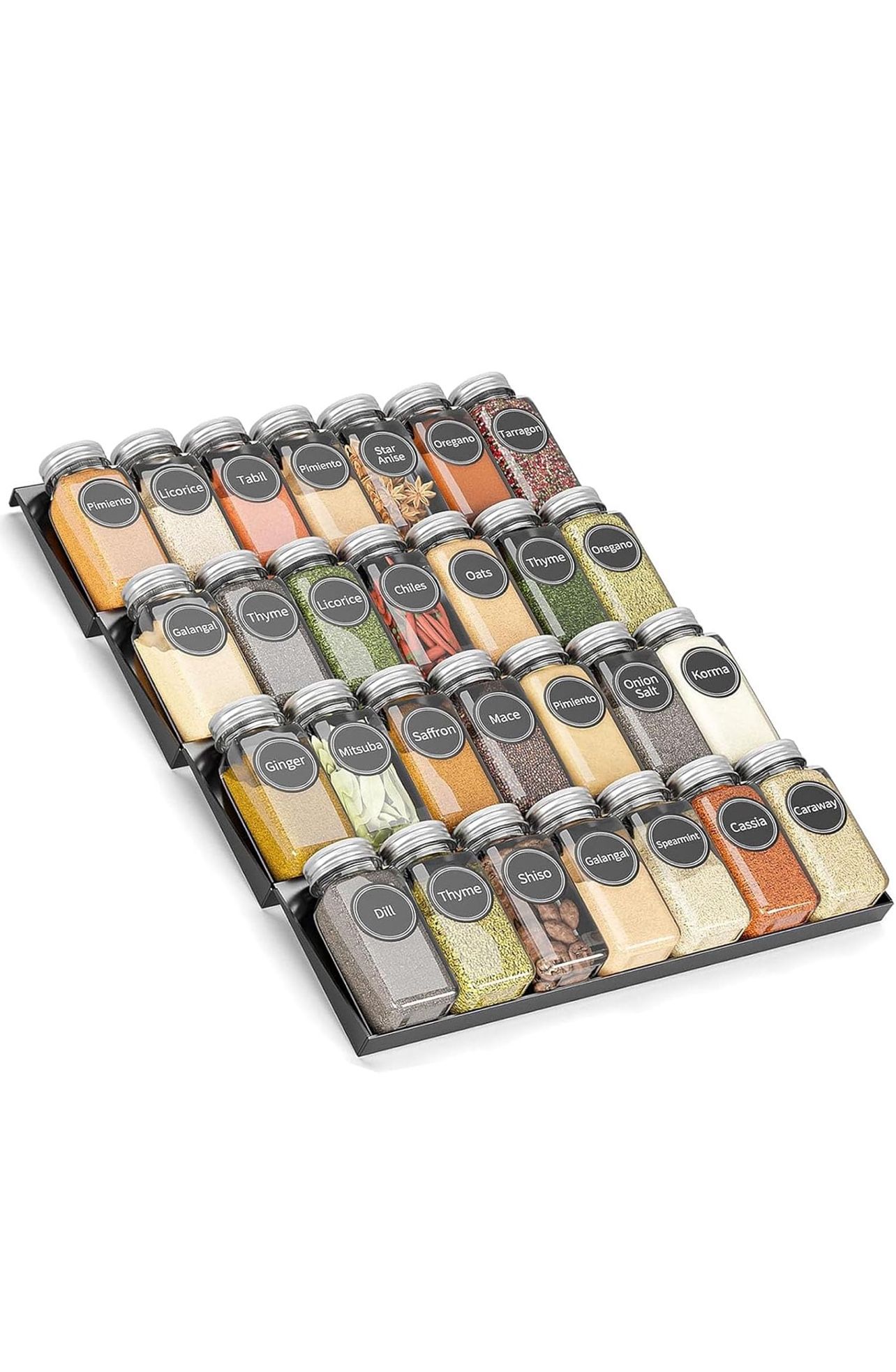 Spice Drawer Organizer - 4 Tier Adjustable Rack, Fits Drawer - Kitchen Spice Jar