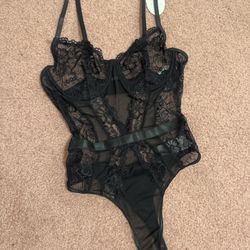 New Medium Black Lace Bodysuit Lingerie 