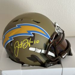 Chargers Justin Herbert Authentic Signed Camo Salute Mini Helmet BAS COA