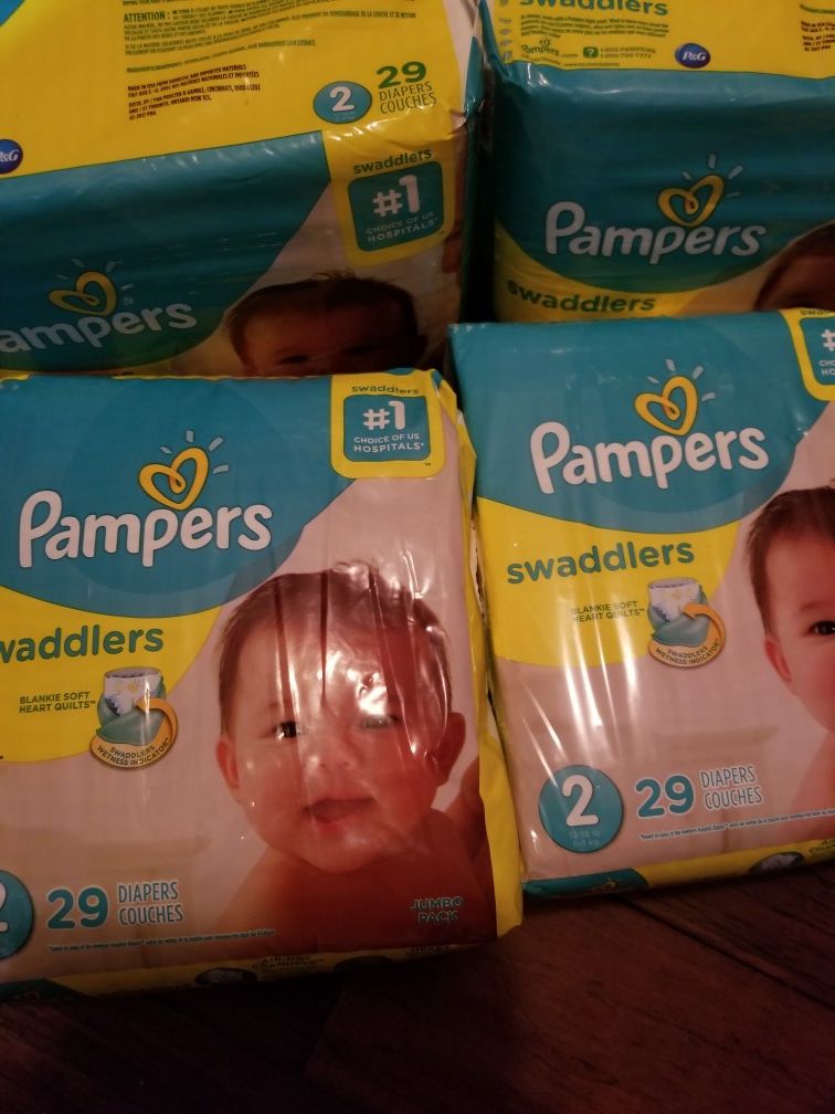 DIAPERS PAMPERS SWADDLERS SIZE 2 4 FOR $24