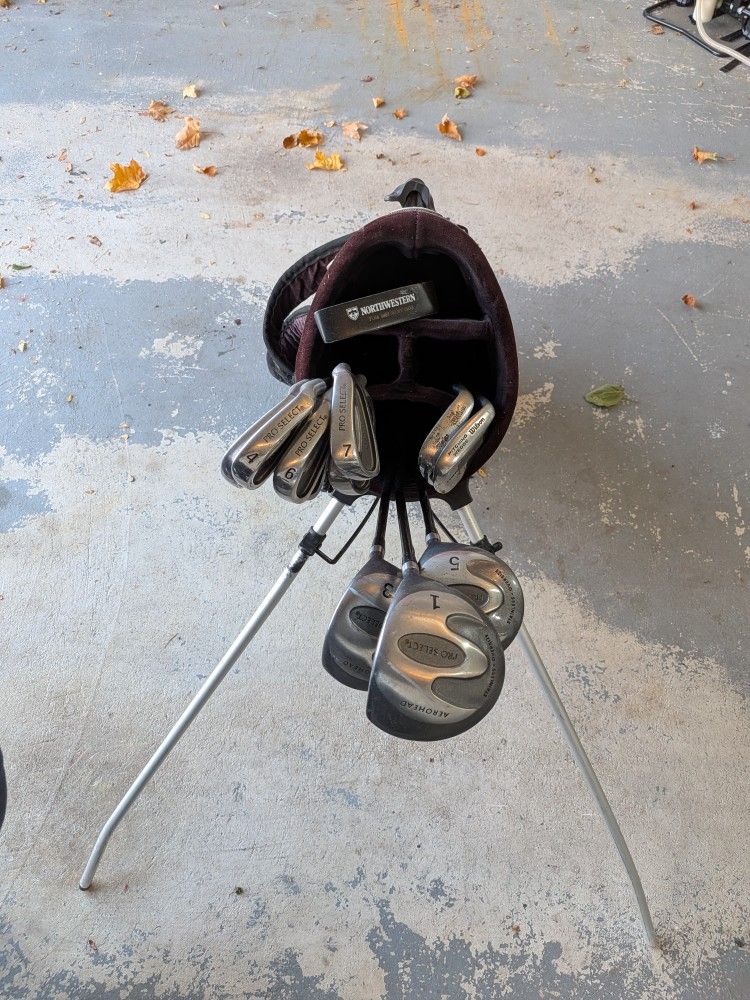 Variety Of Golf Clubs And Bag