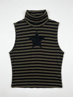 Green/black striped sleeveless top size M.
