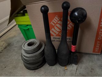 Indian clubs, small plates and gripedo grip training tool