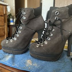 Leather High Hill Boots 7 1/2