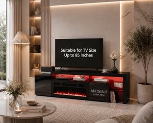 72” inch tv stand hold up to 85” TV with electric fireplace new in box I-16