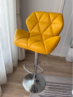4 Yellow Faux Leather Swivel Bar Stool