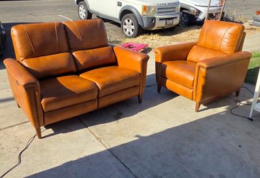 Calypso Leather Power Reclining Chair & Power Reclining Loveseat with Power Headrests