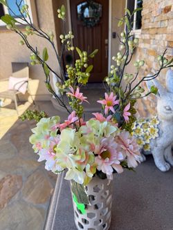 Silk Floral Arrangement in White Lattice Vase