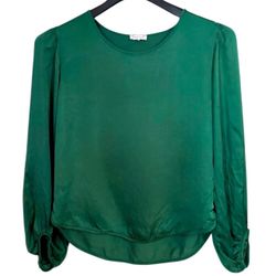 SUZY D London Kelly Green Willa Satin Scoop Neck Balloon Sleeve Blouse Sz M