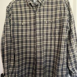 Carhartt Shirt Mens Large Blue Grn Khaki Plaid Button Up Flannel Workwear Adult