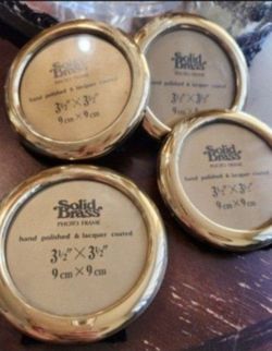 Set Of 4 Vintage SOLID BRASS Round Photo Frame