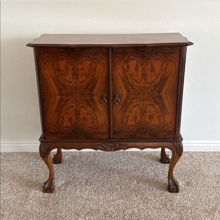 Antique Reproduction Burlwood Inlayed Walnut Cabinet