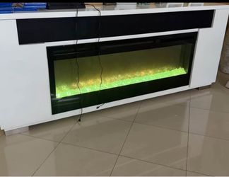 Modern Electric Fireplace TV Stand - White & Black