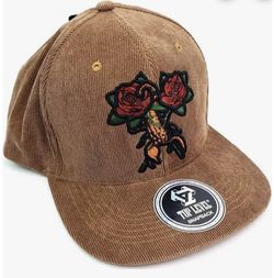 Top Level Adult One Size Brown Corduroy Rose Scorpion Snapback Cap Hat New With Tags