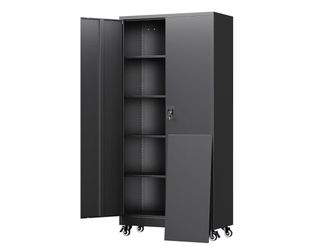 Garage Storage Cabinet with Locking Doors and Adjustable Shelves,- 75" Rolling Steel Tool Cabinet for Home Office,Garage,Warehouse