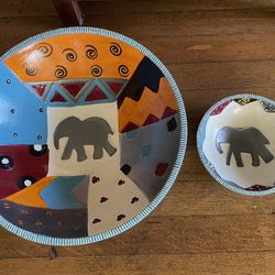 Hand painted wood bowls from Africa.  60.00 for pair