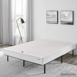 Amazon Basics Smart Box Spring Bed Base, 9 Inch Mattress Foundation, Strong Metal Frame, Quick Tool-Free Easy Assembly, Queen, White