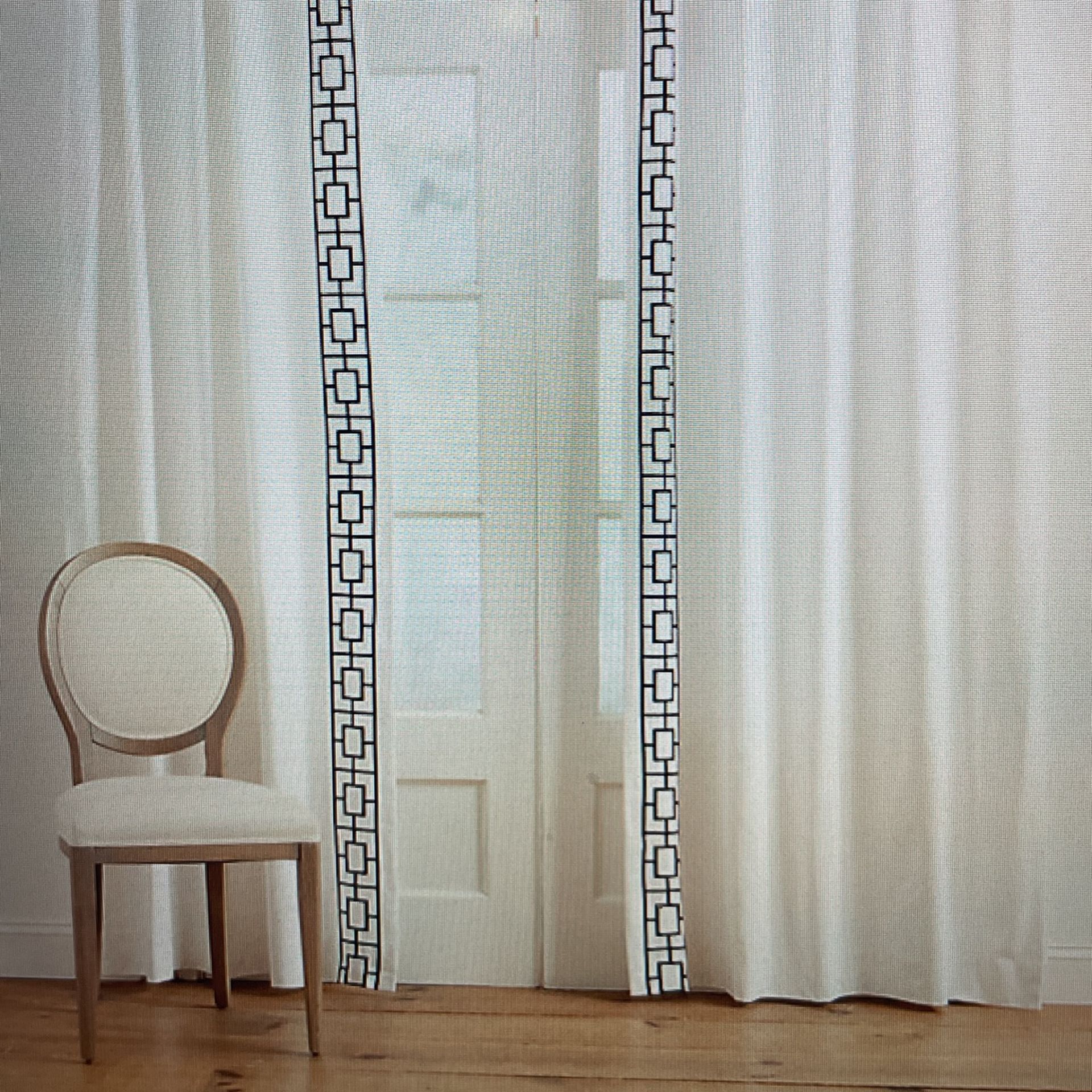 Ballard Designs Embroidered Square Trellis Panels 2 Sets Of 2-white With Natural Embroidery