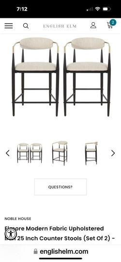 English elm Elmore Modern Fabric Upholstered Iron 25 Inch Counter Stools ivory fabric