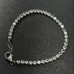 925 Sterling Silver Tennis Bracelet | Natural Aquamarine | 8