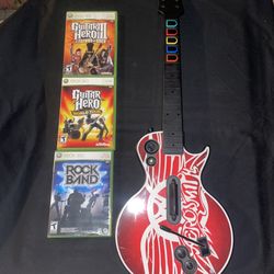 Microsoft Xbox 360 Guitar Hero Les Paul + Rock Band —Read Description— 