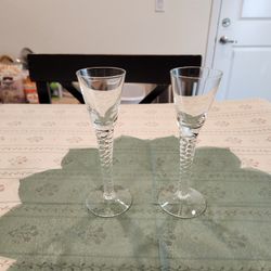 2 Glass Air Twist Stem CORDIAL APERITIF FLUTE , Clear, 5.5 inch tall , good condition 