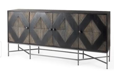 Mercana Hogarth 1 72x15 Two-Tone Brown Solid Wood Base Silver Frame 4 Cabinet Sideboard