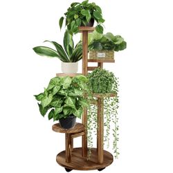 GEEBOBO 5 Tiered Tall Plant Stand for Indoor, Wood Plant Shelf Corner