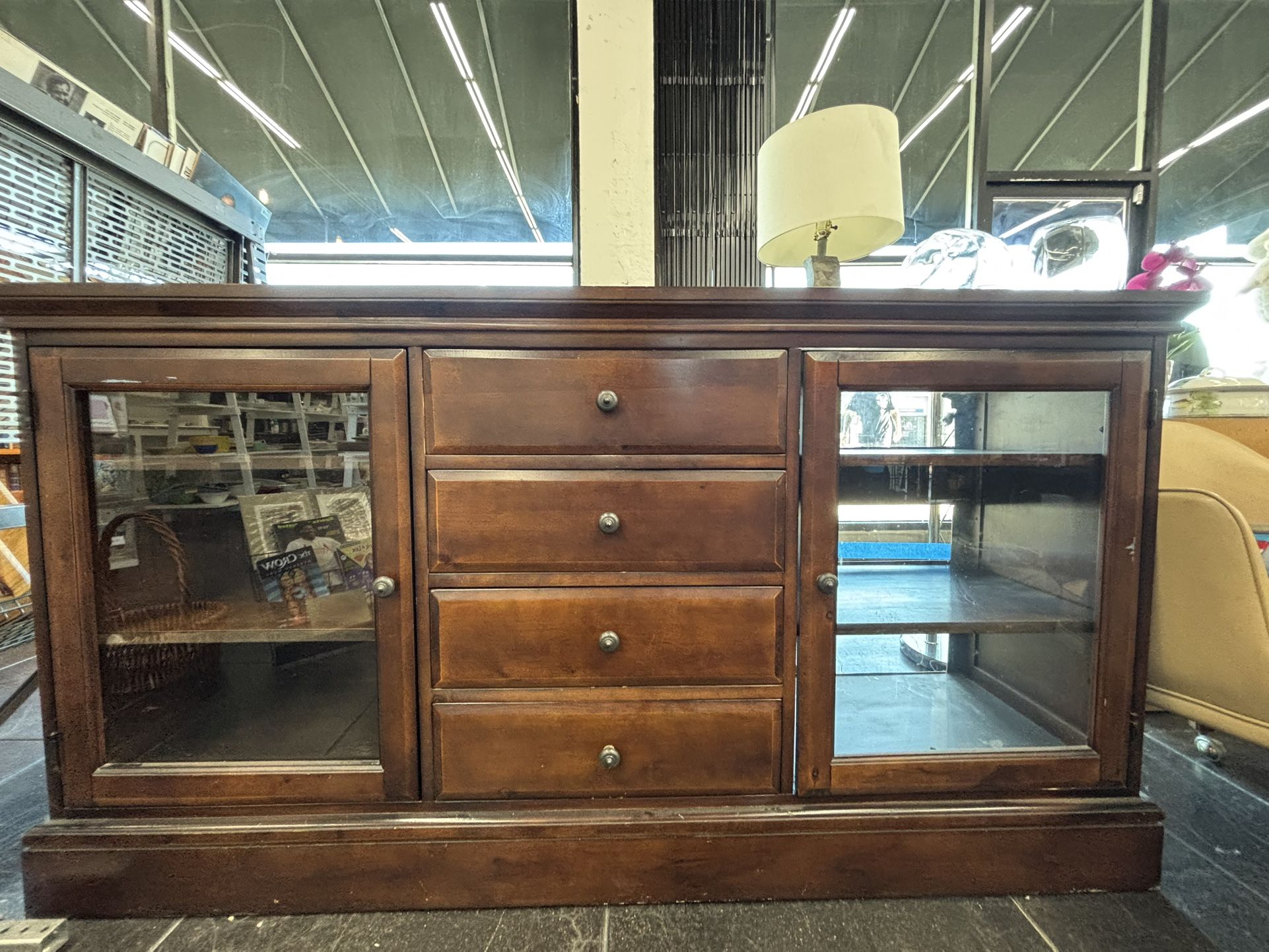 Solid Wood Sideboard / Credenza with Glass Cabinets and Drawers