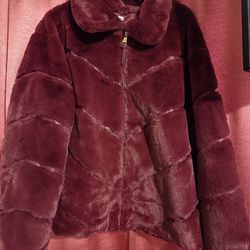 Burgundy fur coat