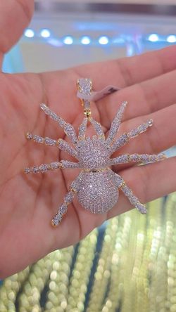3Ct Round Cut Lab Created Diamond Spider Charm Pendant 14K Yellow Gold Finish Zirconia